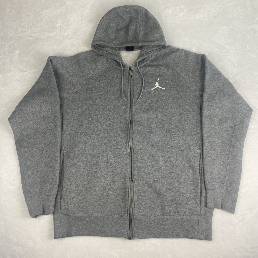 Jordan Zip Up Sweater Mens XLT Gray Logo Hoodie Sweatshirt Pockets Casual